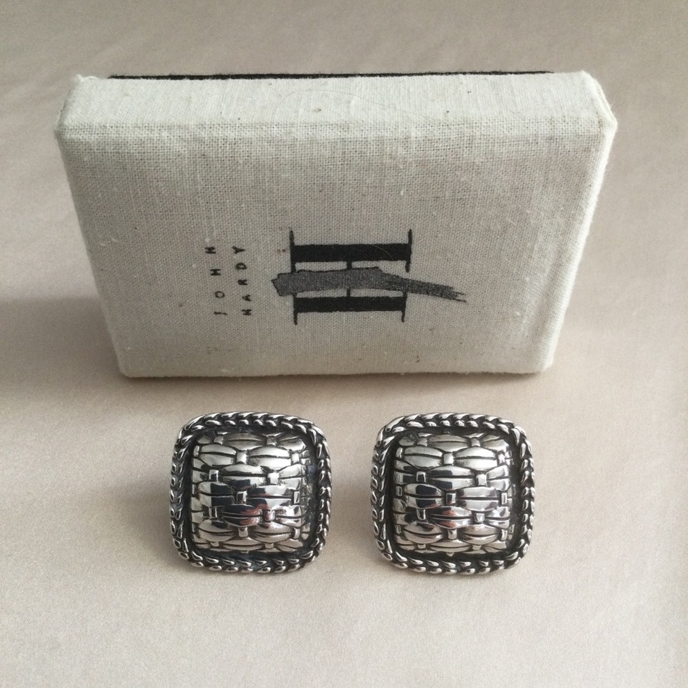 John Hardy Vintage Basketweave Sterling Silver Clip On Earrings